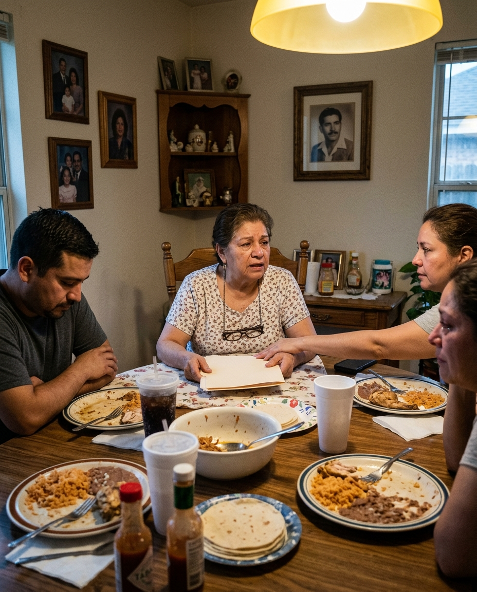 Carmen con sus 3 hijos en la cena