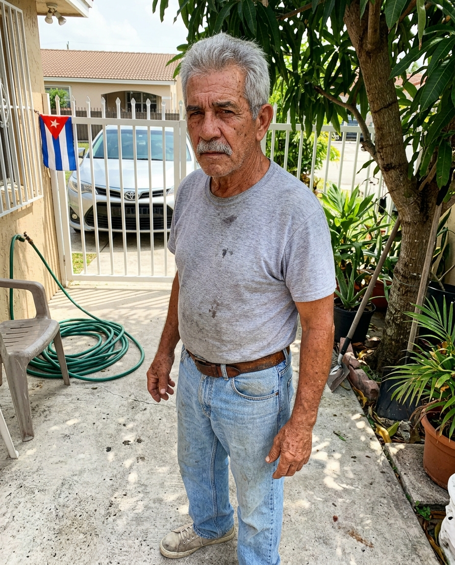 Roberto Herrera en el patio de su casa en Hialeah